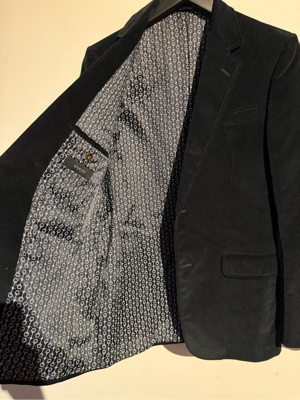 $1,810 Gucci Navy Blue Corduroy Blazer - Classic Tailored Jacket